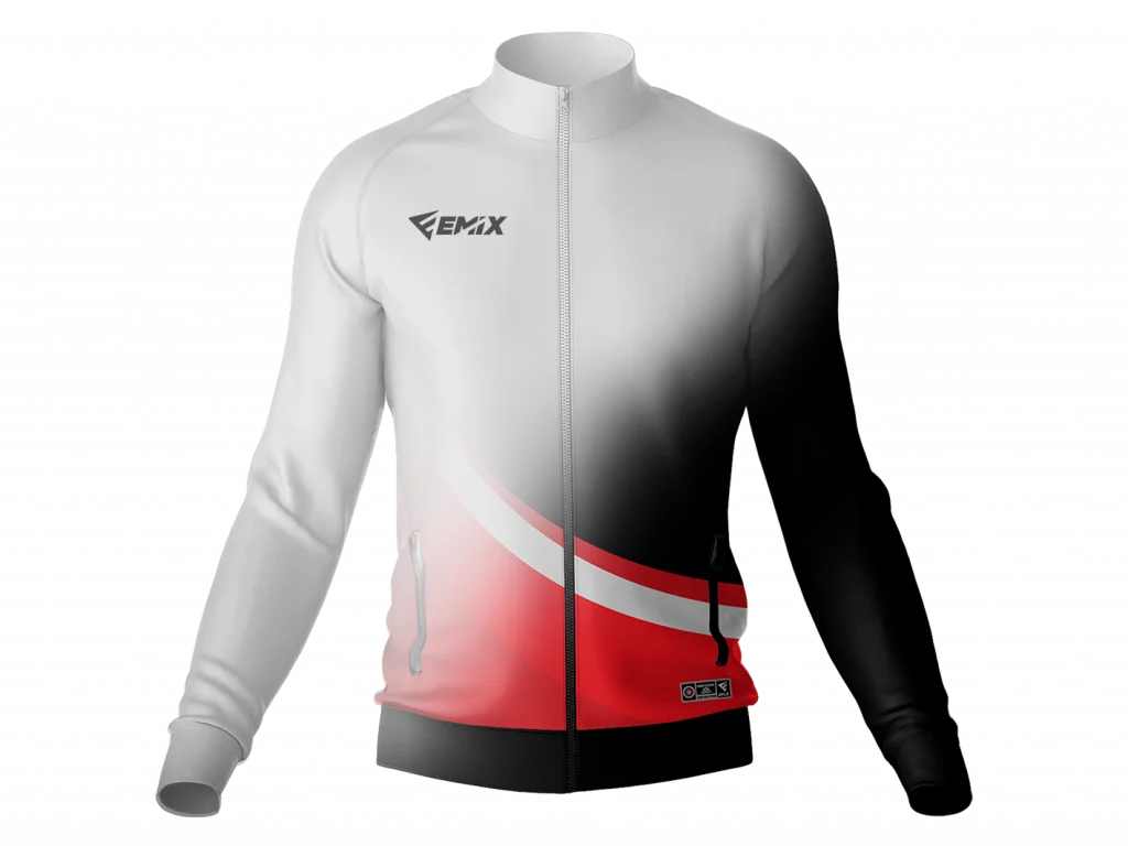 Chaqueta de cremallera con un degradado de blanco hacia el color para mostrar que es personalizable con el diseño que quiera el cliente